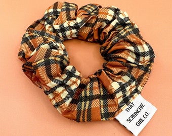 Vintage Plaid Scrunchie Brown Scrunchy Quirky Scrunchies Handmade Girly Hair Tie Elastics That Scrunchie Girl Co