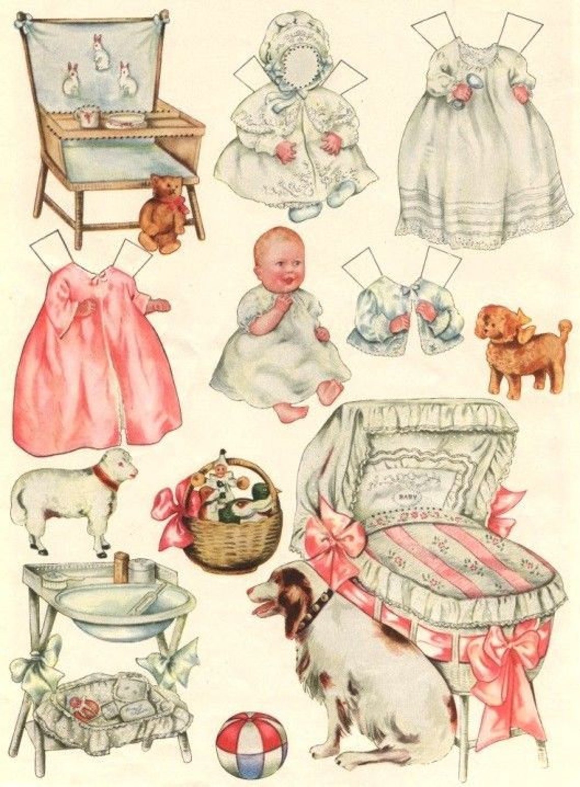 PDF Vintage Paper doll Baby with cutout clothes printable Etsy