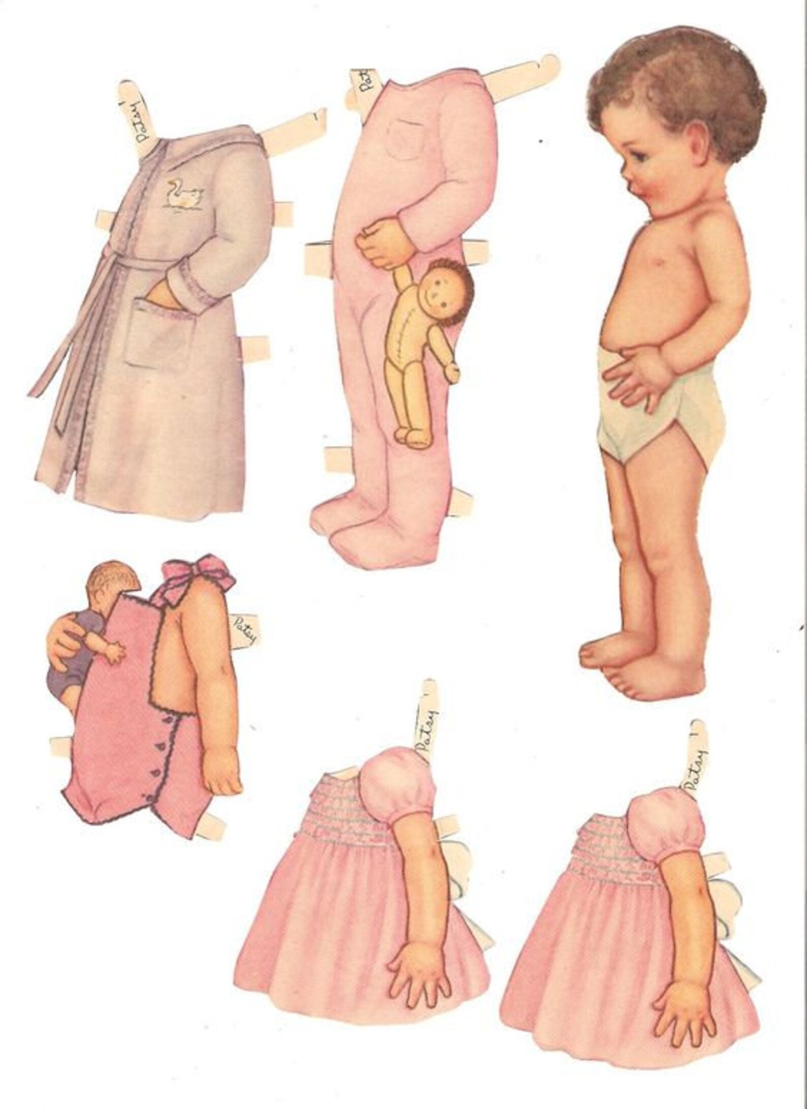 PDF Vintage Paper doll Baby with cutout clothes printable Etsy