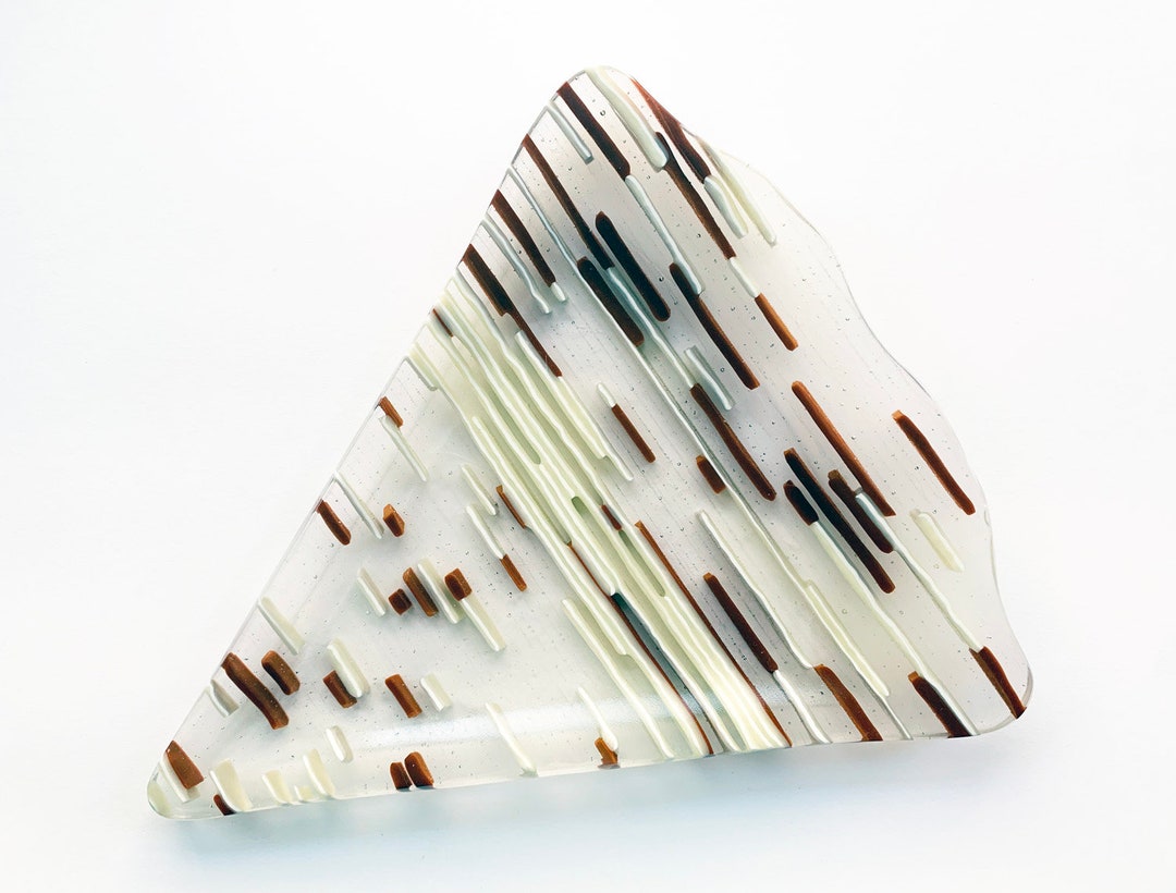 Fused Glass Pizza Shaped Plate, Clear With Tan, Brown and Red - Etsy