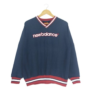 New Balance Embroidery Big Logo Spellout Vintage 90s V-neck Pullover Jumper Sweatshirt