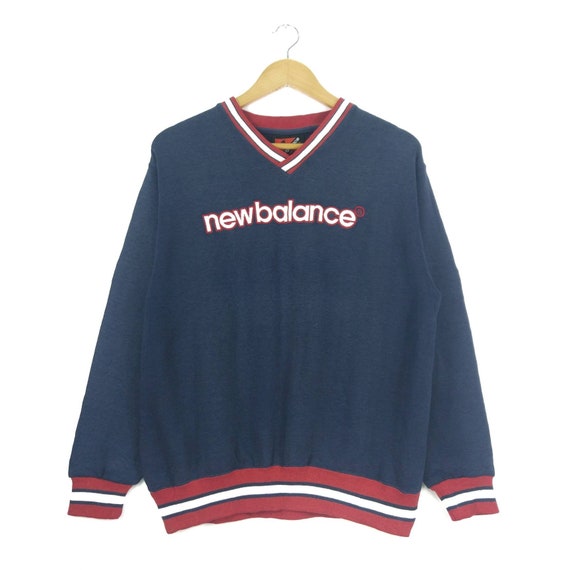 New Balance Embroidery Big Logo Spellout Vintage 90s V neck Pullover Jumper Sweatshirt Etsy