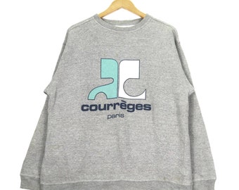 Courreges Paris Vintage 90s Big Logo Crewneck Pullover Jumper Sweatshirt Made in Italy