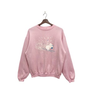 Vintage 70s Koala Bear Skiing Sweatshirt Soft Pink Size L