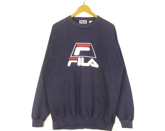 Vintage Fila Big Logo bordado camiseta con cuello redondo