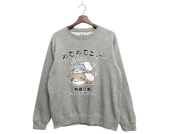 Necobuchi-san Japanese Anime Sweatshirt Grey Size L