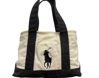 Polo Ralph Lauren Canvas Big Pony Medium Tote Bag Tweekleurig Zwaar Canvas
