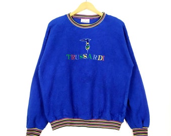 Rare! Vintage Trussardi Big Logo Embroidery Crewneck Jumper Sweatshirt Made in Italy