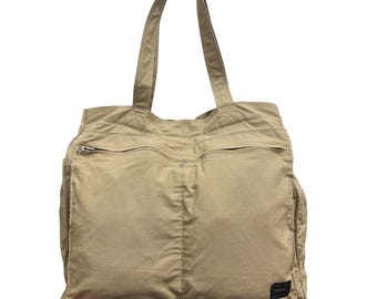 Vintage Porter Yoshida & Co. Beige Ripstop Canvas Utility Tote Bag Made in Japan