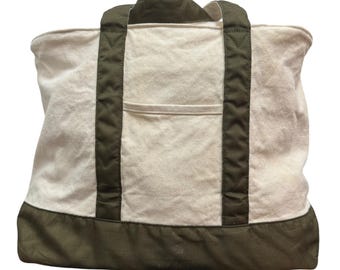 Vintage Adidas Heavy Canvas Tote Bag Olive Green Cream Two Tone