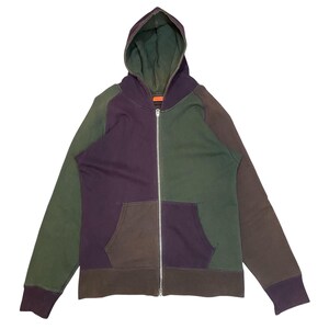 Vintage BEAMS Colorblock Hoodie – Patchwork Cotton Zip Sweatshirt, Japan Streetwear (Size L)