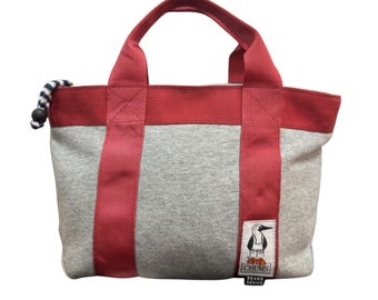 Vintage Chums x BEAMS DESIGN Small Sweatshirt Tote Bag Handbag Grey Red