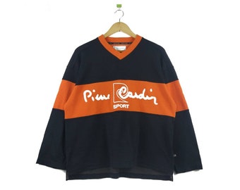 Rare! Vintage Pierre Cardin Color Block Big Logo Embroidery Sweatshirt