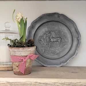 Vintage pewter horse hanging plate