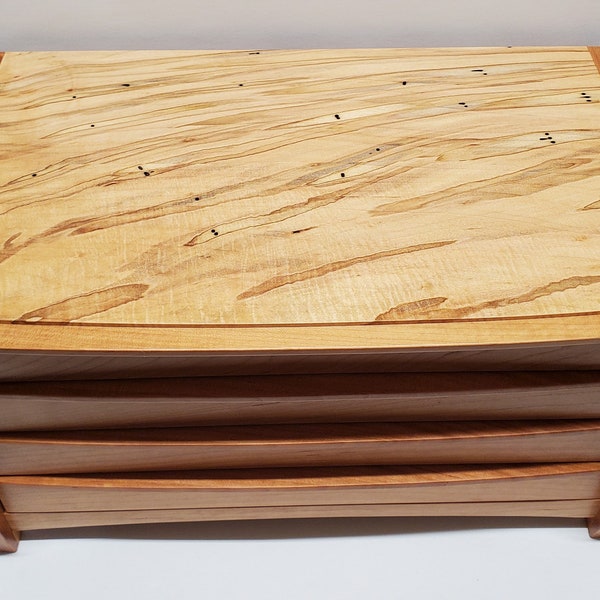 4 Drawer Jewelry Box - Cherry/ Figured Ambrosia Maple