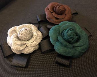 Camelia fabric brooch chanel flower artdeco 20s 30s wool bow bowknot costume accessories