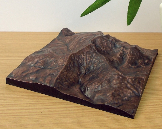 Snowdon Topographical Map in Aged Metal Finish, Relief Map, 3D Map, Custom Map, Wales, Three Peaks, Walking Gift, Hiking, Mountain Model