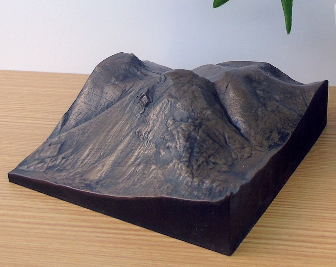 Great Gable 3D Map, Metal Finish Tabletop Relief, Lake District, Compact Unframed Display, Hiking Gift Idea