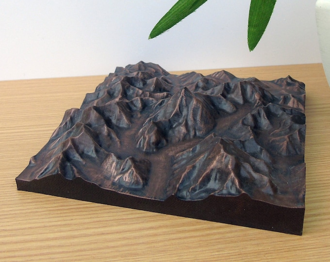 K2 Topographical Map in Aged Metal Finish, Mountain Casting, 3D map, Karakoram Mountains, Relief Map, Hiking Gift, Copper, Bronze, Silver