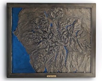 Lake District 3D map large - Bronze & Blue Lakes - High definition Terrain Map of Cumbria and the Lakes - Alfred Wainwright - Relief Map