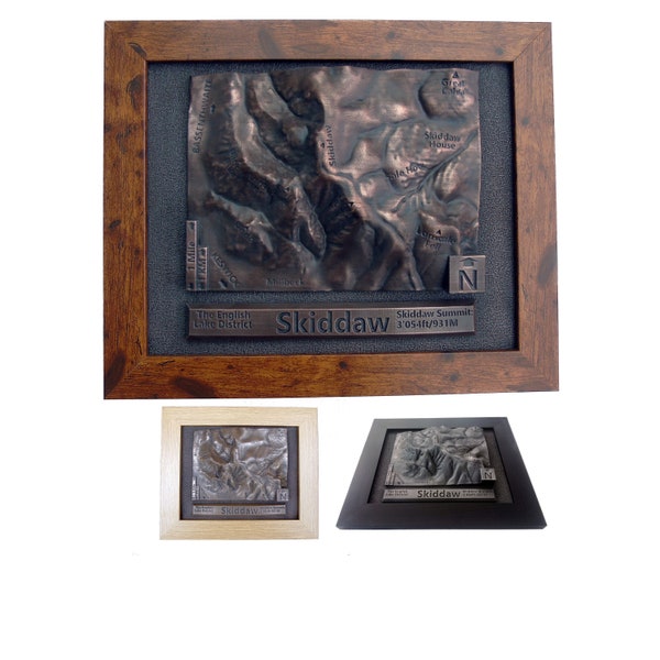 Skiddaw Copper Bronze or Silver finish 3D topographical relief map Wainwright Cumbria fell walker memento personalised gift or present