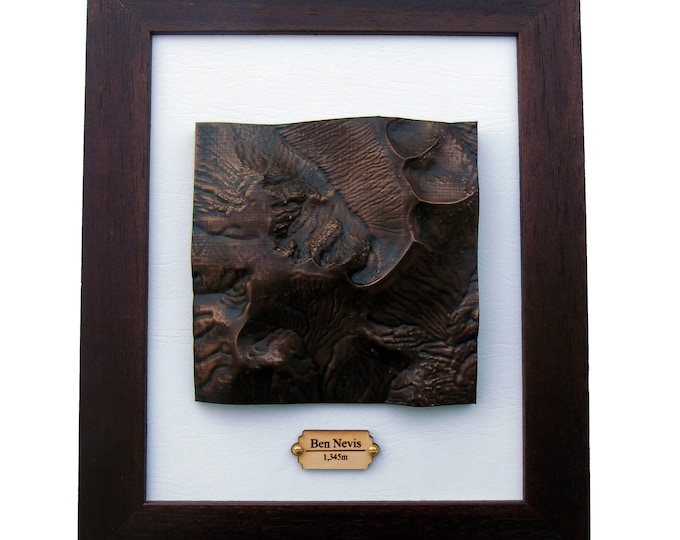 Ben Nevis Framed Topographical Map in Aged Copper Finish, Mountain Casting 3D Map, Scotland, Three Peaks, Hiking Gift, Personalised