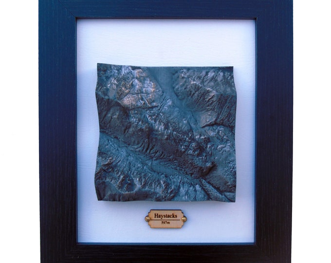 Haystacks Topographical Map in Aged Silver Finish, 3D Map, The Lake District, Hiking Gift, Personalised, Wainwright, Fell Walking, Mountain