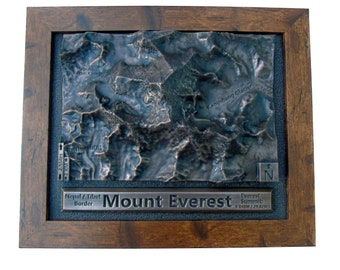 3D Topographical Mount Everest Map | Copper, Bronze, Silver Finish Relief Art