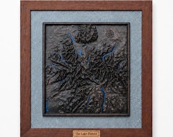Framed Lake District 3D Map in Copper – Wainwright Fells Relief Art