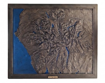 Lake District 3D Map – Bronze Terrain Relief, Blue Lakes, Cumbria Wainwright Peaks