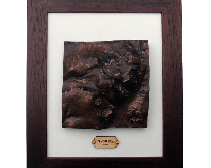 Scafell Pike Topographical Map in Aged Copper Finish, 3D Map, The Lake District, Hiking Gift, Custom, Wainwright, Fell Walking, Mountain