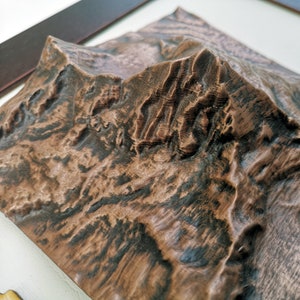 Mapa topográfico emoldurado Matterhorn com acabamento em cobre envelhecido, mapa 3D de fundição de montanha, Suíça, Alpes suíços, mapa em relevo, presente de caminhada
