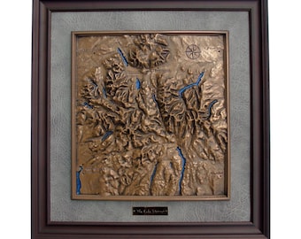 Framed Lake District 3D Map in Bronze – Wainwright Fells Relief Art
