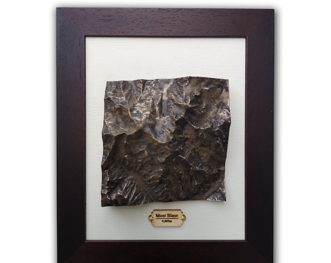Mont Blanc Topographical Map in Aged Bronze Finish, Mountain Casting 3D map, France, French Alps, Relief Map, Skiing Gift
