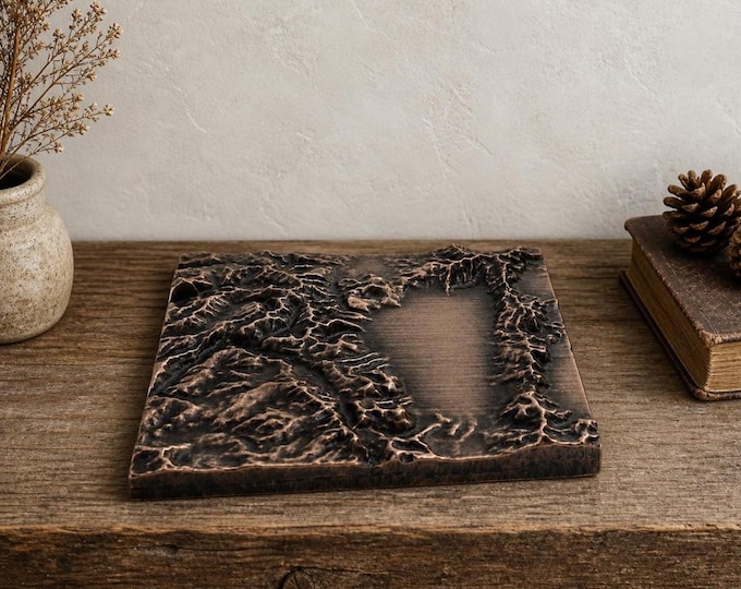 Metal Finish Custom 3D Map – Any Location Worldwide | Compact Topographical Terrain Map (10cm)