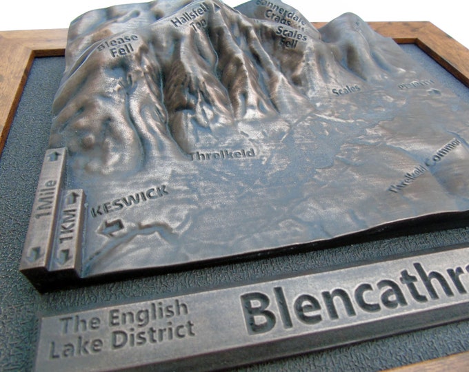 Blencathra Framed Copper Bronze or Silver finish 3D topographical relief map Wainwright Cumbria fell walker memento personalised gift