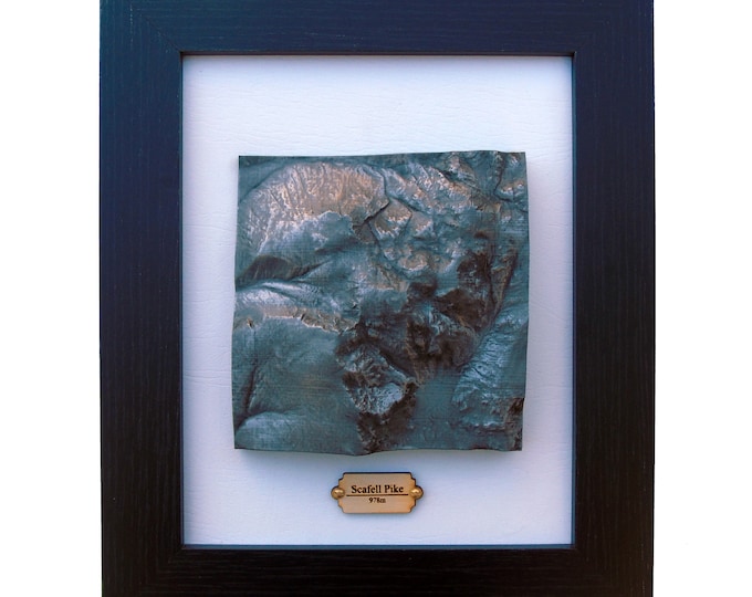 Scafell Pike Framed Topographical Map in Aged Silver Finish, 3D Map, The Lake District, Hiking Gift, Custom, Wainwright, Fell Walking