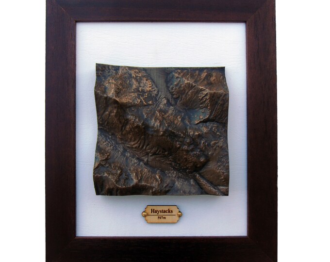 Haystacks Framed Topographical Map in Aged Bronze Finish, 3D Map, The Lake District, Hiking Gift, Personalised, Wainwright, Fell Walking