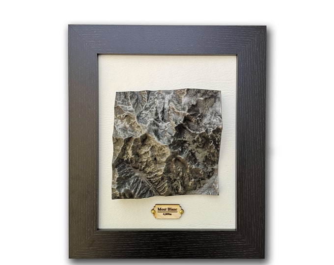 Mont Blanc Topographical Map in Aged Silver Finish, Mountain Casting 3D map, France, French Alps, Relief Map, Skiing Gift