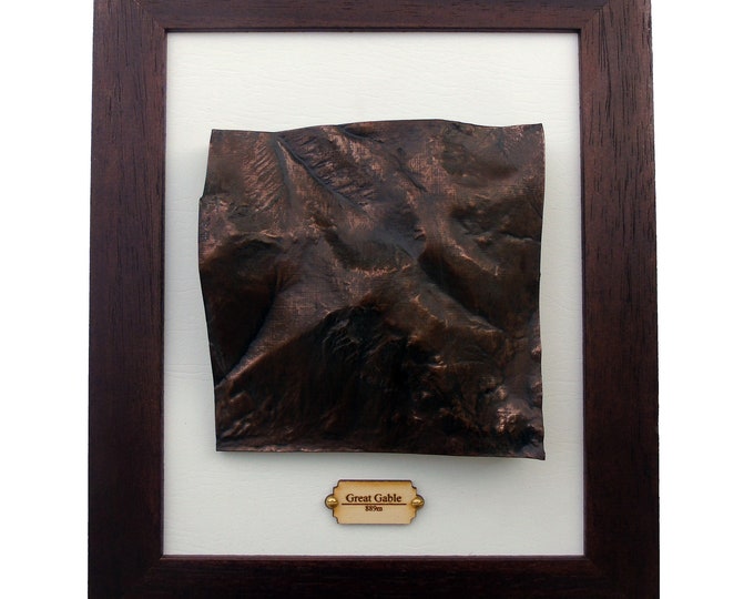 Great Gable Framed Topographical Map in Aged Copper Finish, Mountain Casting, 3D Map, Topographical Map Gift, Personalised, Wainwright