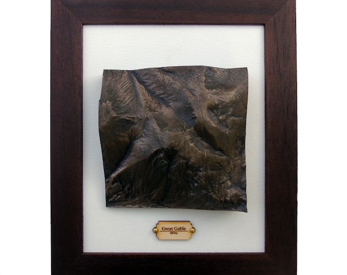 Great Gable framed Topographical Map in Aged Bronze Finish, Mountain Casting, 3D Map, Topographical Map Gift, Personalised, Wainwright