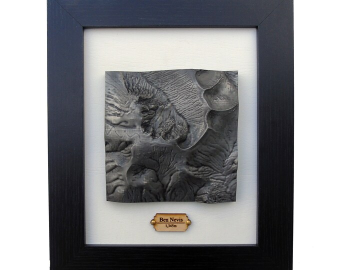 Ben Nevis framed Topographical Relief Map in Silver Finish, Mountain Casting 3D Map, Relief Map, Hiking Gift, Personalised Option Scotland