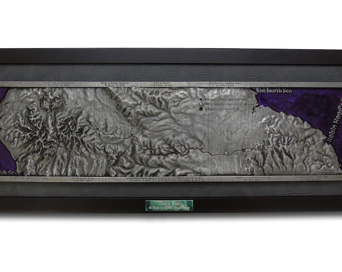 UK Coast to Coast Topographical map in Silver finish 3D relief map of Wainwright's classic trail across England personalised gift or memento