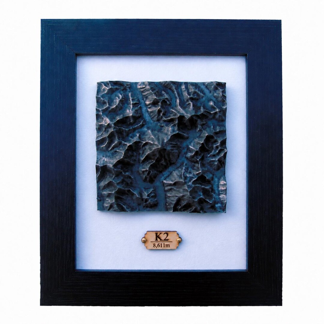 Topographic Map Frame K2 Topographical Map, Framed 3D Mountain Relief, Aged Metal Finish Cold ...