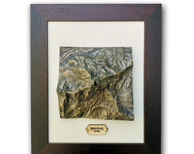 Matterhorn Framed Topographical Map in Aged Bronze Finish, Mountain Casting 3D map, Switzerland, Swiss Alps, Relief Map, Hiking Gift