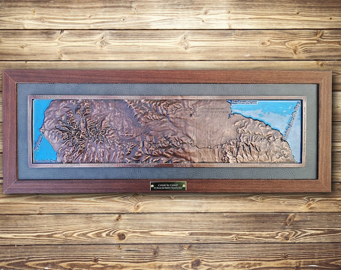 UK Coast to Coast Topographical map in Copper finish 3D relief map of Wainwright's classic trail across England personalised gift or memento