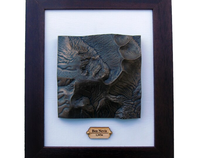 Ben Nevis Topographical Map in Aged Bronze Finish, Mountain Casting 3D Map, Scotland, Three Peaks, Hiking Gift, Personalised, Relief map
