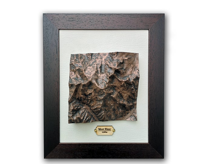 Mont Blanc Framed Topographical Map in Aged Copper Finish, Mountain Casting 3D map, France, French Alps, Relief Map, Skiing Gift