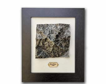 Mont Blanc Framed Topographical Map in Aged Metal Finishes, Mountain Casting 3D map, France, French Alps, Relief Map, Skiing Gift