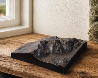 Scafell Pike Topographical Map, Aged Metal Finishes, Lake District, 3D Model